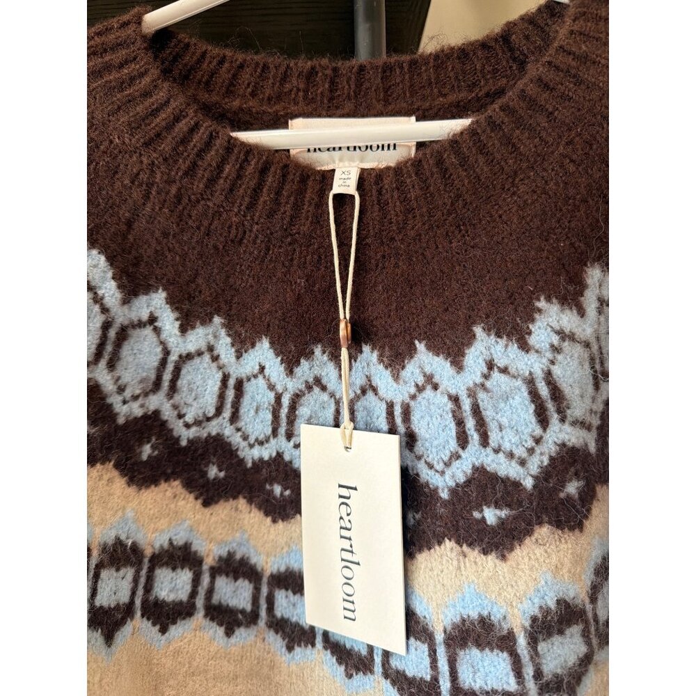 Heartloom Edith Jacquard Sweater Bisque Cream Navy Womens Size XS - Picture 7 of 9